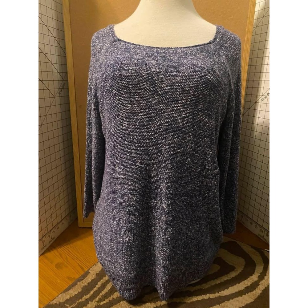 Women's sz L Blue White Marled Knit Gap Sweater Raglan Long Sleeve Sweater